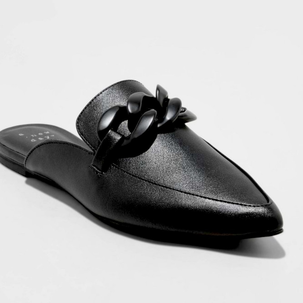 A New Day Women's Amber Black Flat Mule Slip ons Memory foam Insoles Size 9
